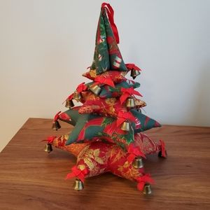 Vintage quilted stuffed pillows Christmas tree Table Top decor W/  bells